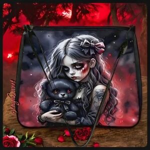🆕️LAST 1🌹SHOULDER BAG/GOTH GIRL & TEDDY BEAR  9"×11 ZIPPERED BAG Y2K GOTH PUNK
